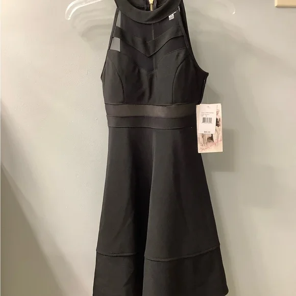 slim fit dress slacks Delila V-Neckline Calf Length Fit N Flare Long Sleeve Mesh Dress main image 1